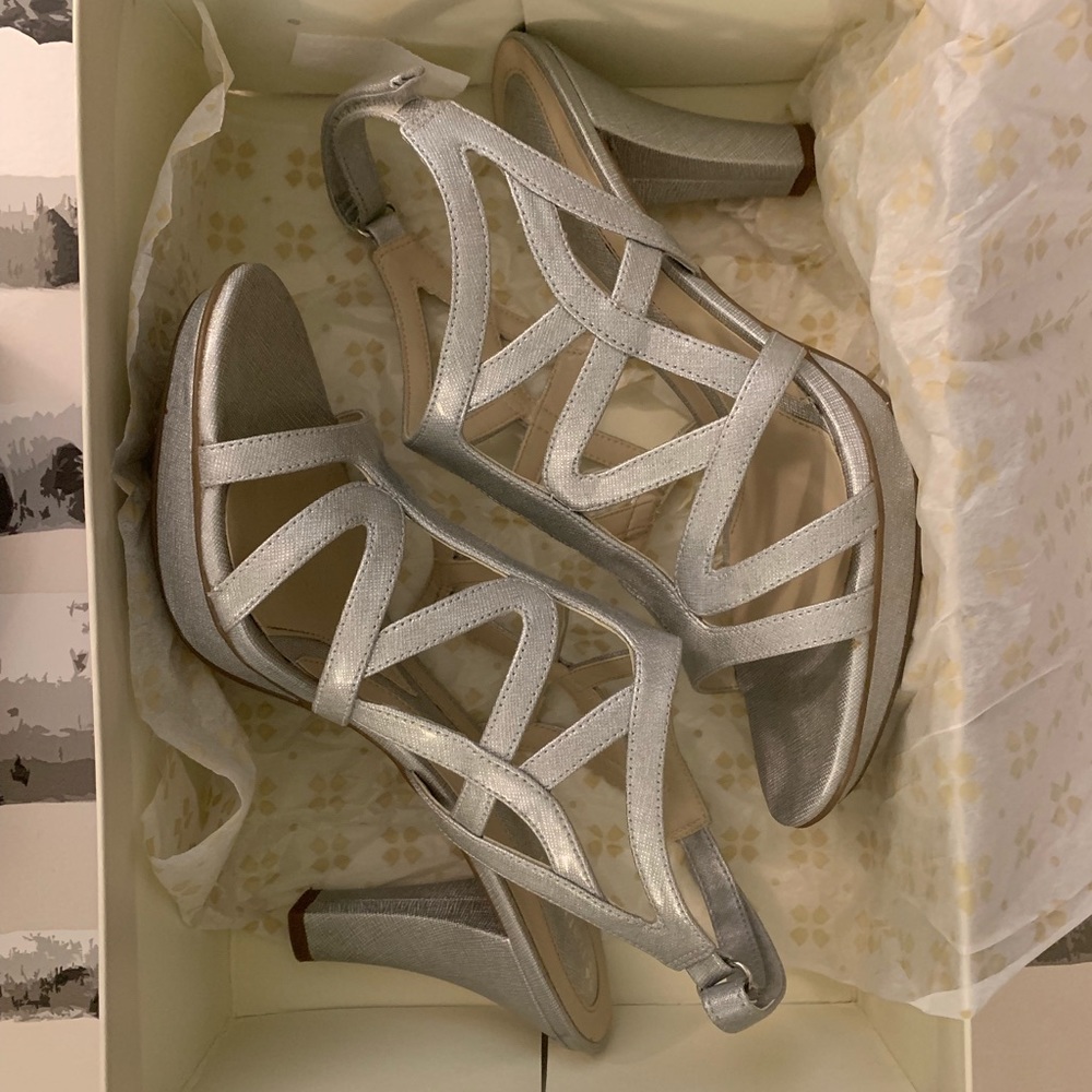 Silvery shiny naturalizer heels